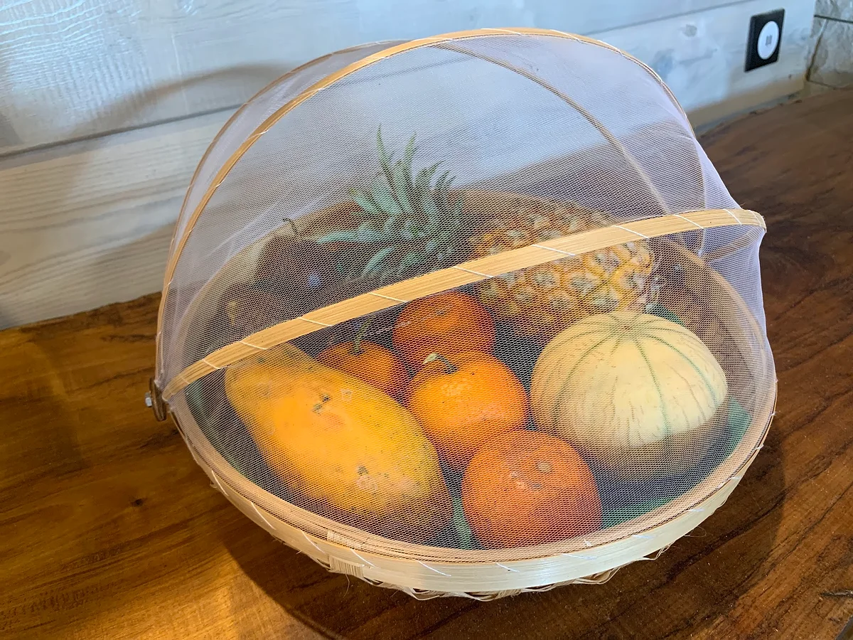 Une corbeille de fruits de saison sous sa cloche